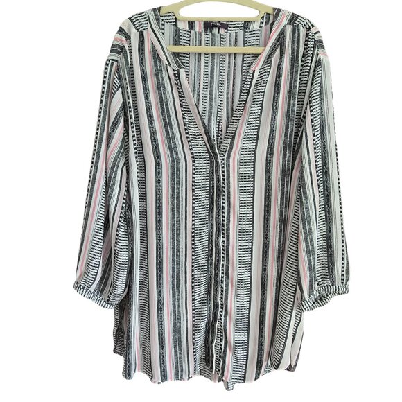 NYDJ Ivory & Black Vertical Striped 3/4 Sleeve Blouse 2X - Picture 1 of 5